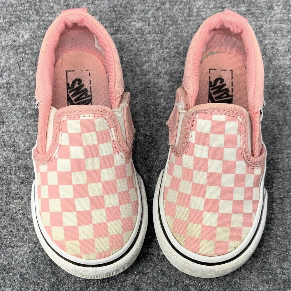 Vans Toddler Girls Size 6 Pink Checkerboard Slip on Sneakers